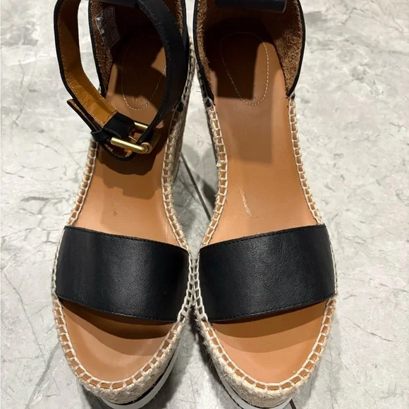 See By Chloe Black Leather and Tan Woven Espadrilles - Picture 3 of 7